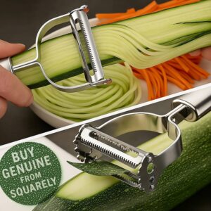 Top Chef 2-in-1 Kitchen Vegetable and Fruit Peeler, Stainless Steel, Julienne & Serrated Blades, Double-Edged Swivel Design for Bidirectional Peeling