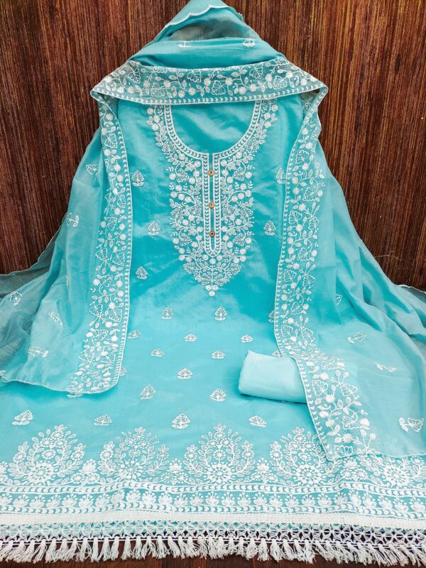 Sidhidata Women's Heavy Cotton Embroidery Work Unstitched Salwar Suit Dress Material With Chanderi Work Dupatta (Free Size_Sky Blue) - Image 9